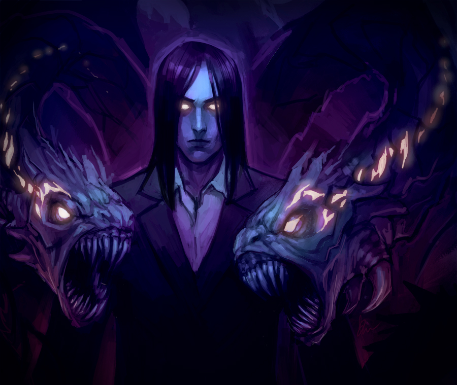 black_hair, coat, demon, glowing, glowing_eyes, image_comics, jackie_estacado, long_hair