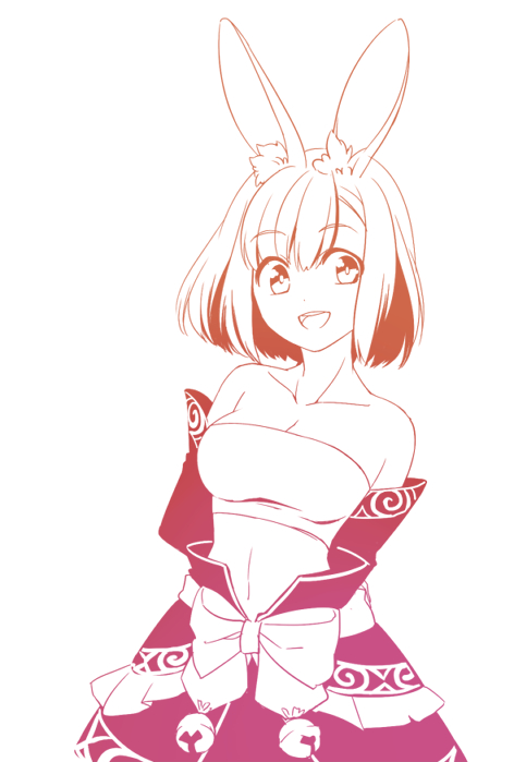 1girl, animal_ears, arms_behind_back, bare_shoulders, breasts, cleavage, collarbone, cowboy_shot