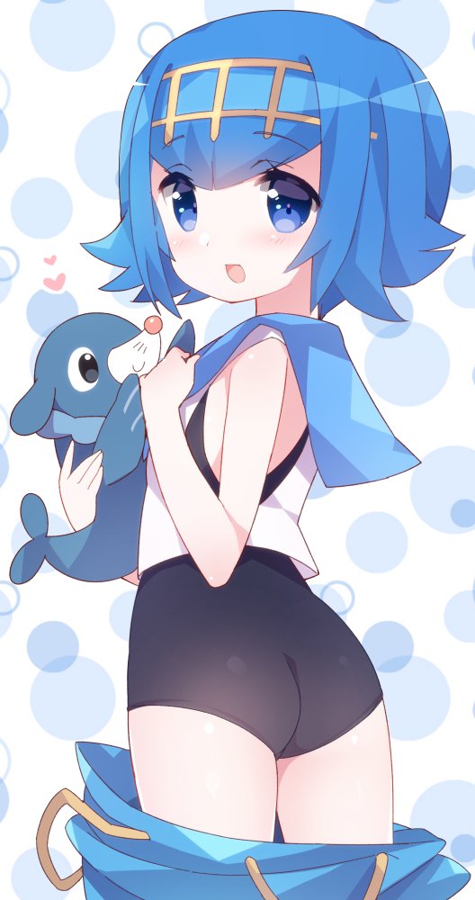 1girl, ass, blush, eyebrows_visible_through_hair, from_behind, hair_between_eyes, hair_ornament, hand_on_own_chest