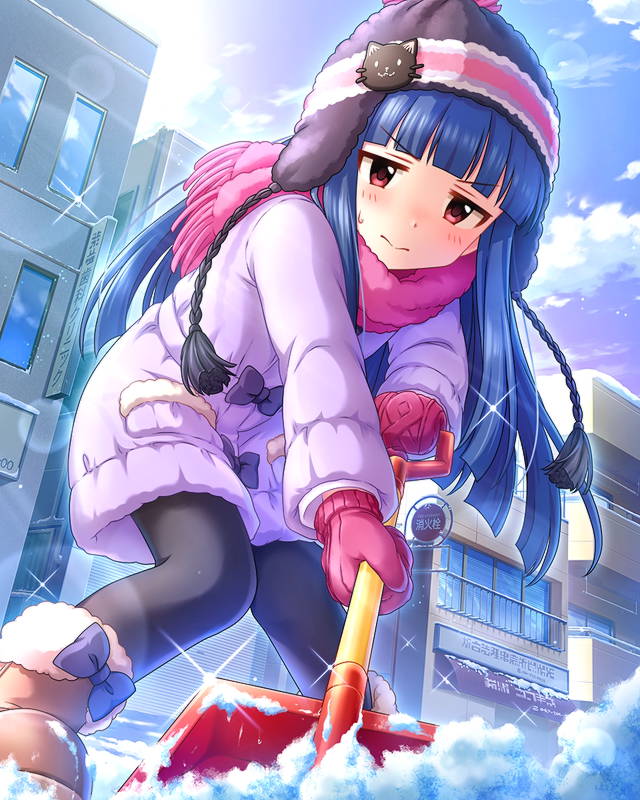 1girl, artist_request, beanie, black_hair, black_legwear, boots, building, clouds