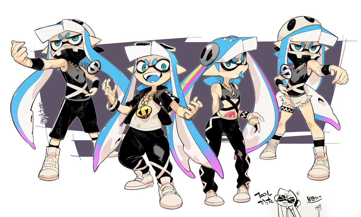 >:d, >:p, >o<, 4girls, :d, :p, alternate_costume, artist_request