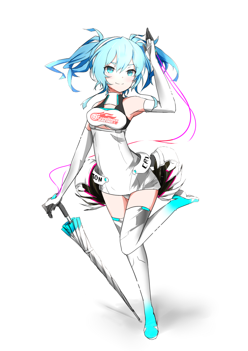 1girl, blue_hair, breasts, elbow_gloves, gloves, hairband, hatsune_miku, long_hair