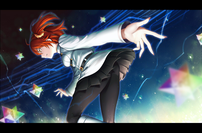 >:|, 1girl, ahoge, ass, belt, black_legwear, black_skirt, collared_shirt