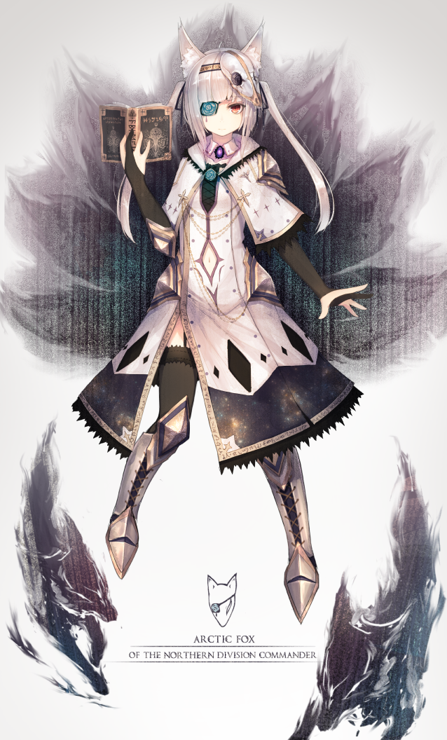 1girl, animal_ears, black_legwear, book, bridal_gauntlets, capelet, closed_mouth, dress