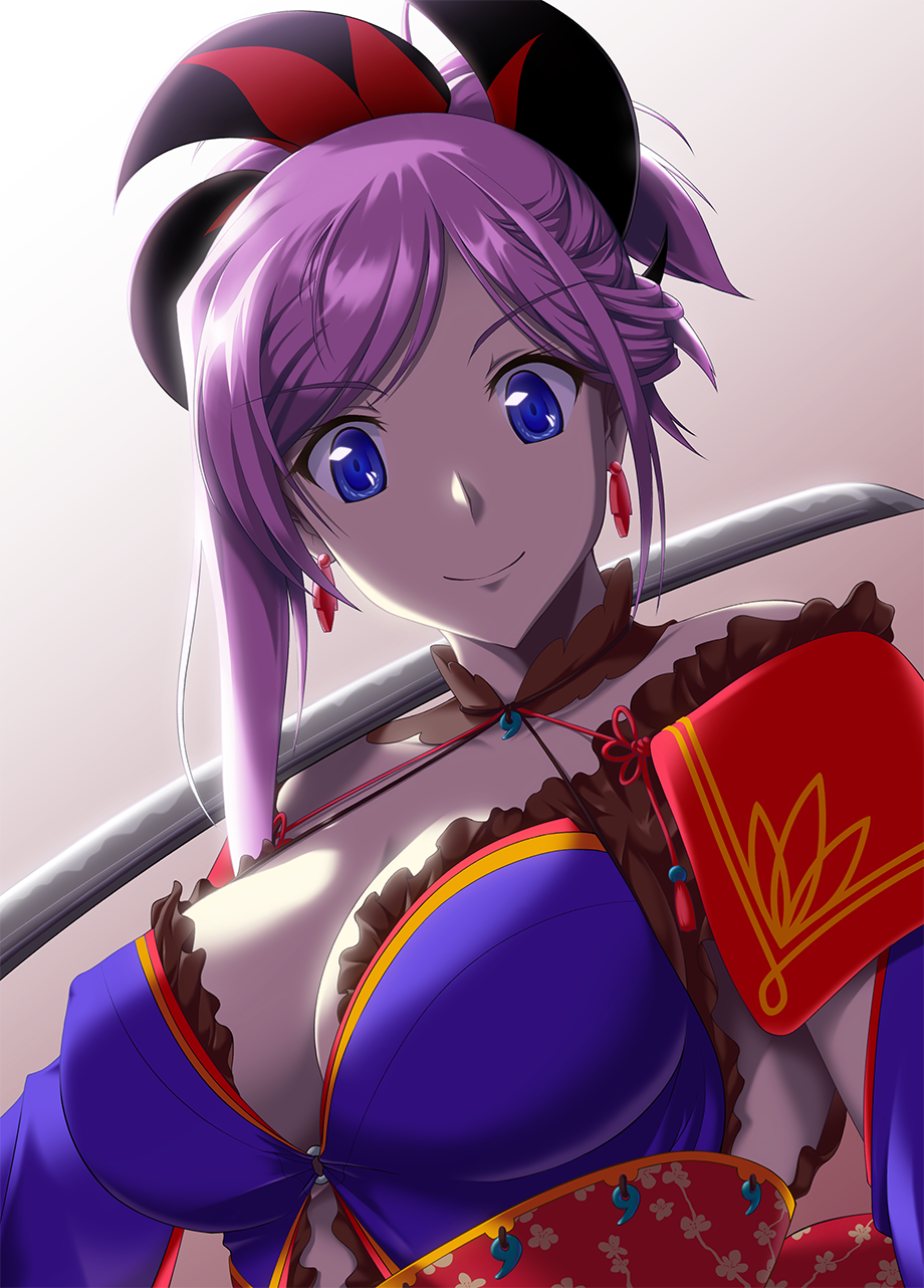 1girl, blue_eyes, breasts, detached_sleeves, earrings, fate/grand_order, fate_(series), hair_ornament