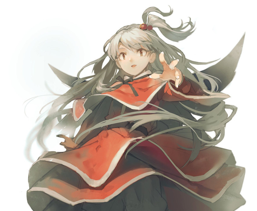 1girl, black_bow, black_bowtie, bow, bowtie, brown_eyes, capelet, cowboy_shot