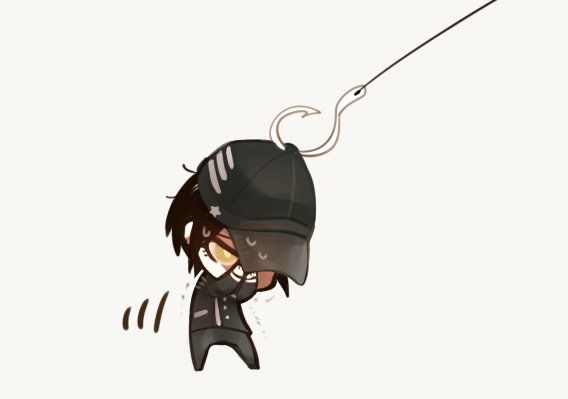 1boy, baseball_cap, black_hair, dangan_ronpa, fishing_hook, gakuran, grey_background, hat