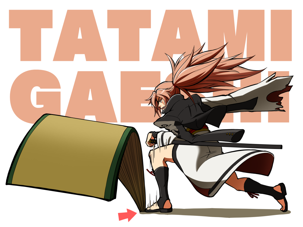 1girl, amputee, azuman, baiken, guilty_gear, guilty_gear_xrd, japanese_clothes, katana, kimono, long_hair, pink_eyes, pink_hair, ponytail, sash, sheath, sheathed, solo, sword, tatami, weapon