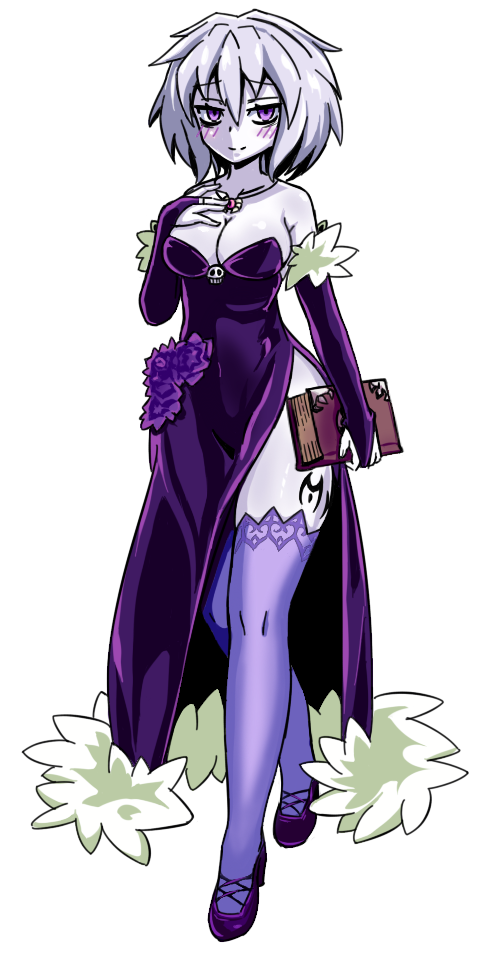 1girl, bare_shoulders, book, breasts, bridal_gauntlets, cleavage, cosplay, dress