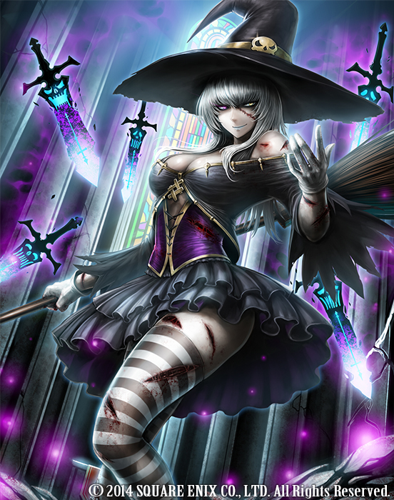1girl, bangs, bare_shoulders, black_dress, breasts, broom, cleavage, closed_mouth