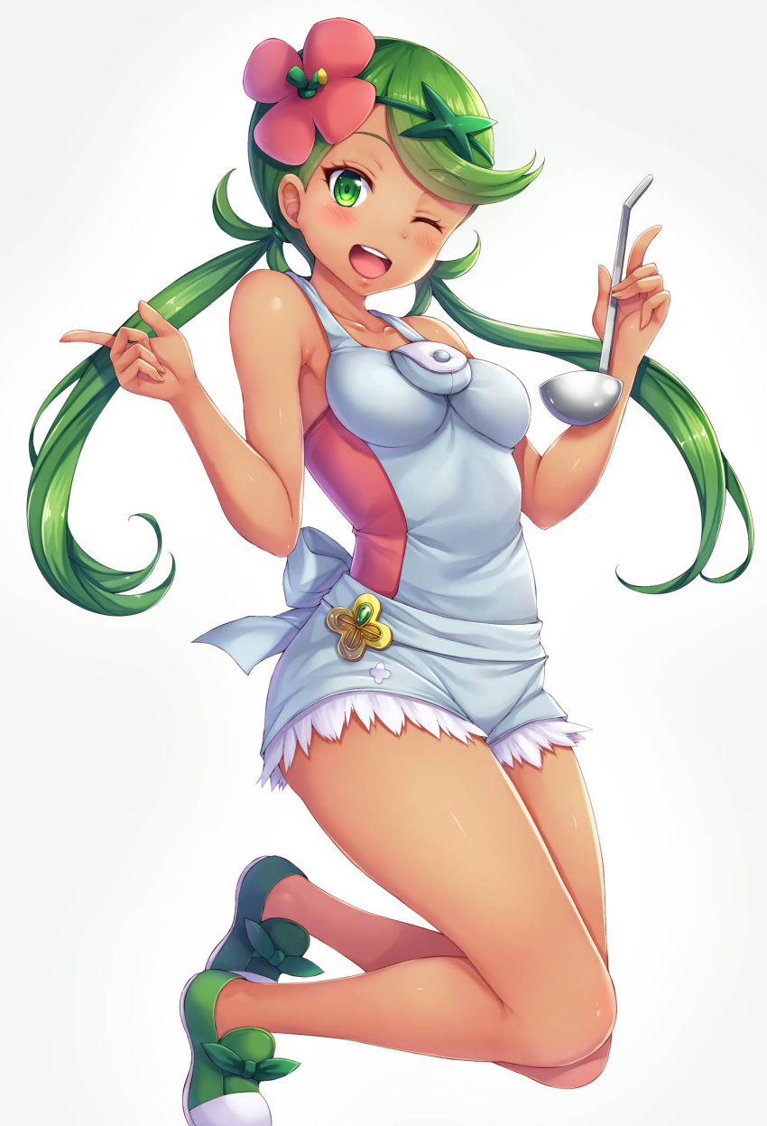 1girl, ;d, bangs, bare_arms, bare_shoulders, blush, breasts, collarbone