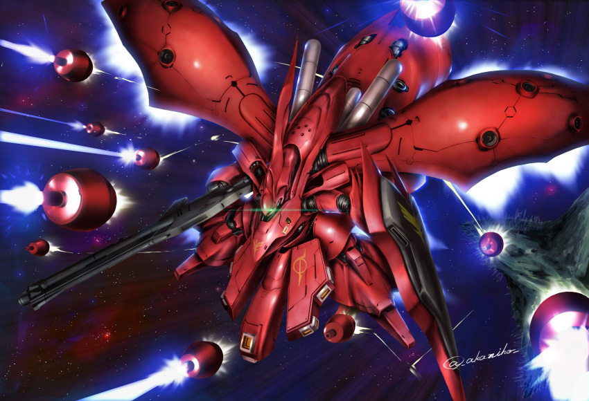 akamiho, asteroid, axis_(gundam), beam, beam_rifle, char's_counterattack, char's_counterattack_-_beltorchika's_children, energy_gun