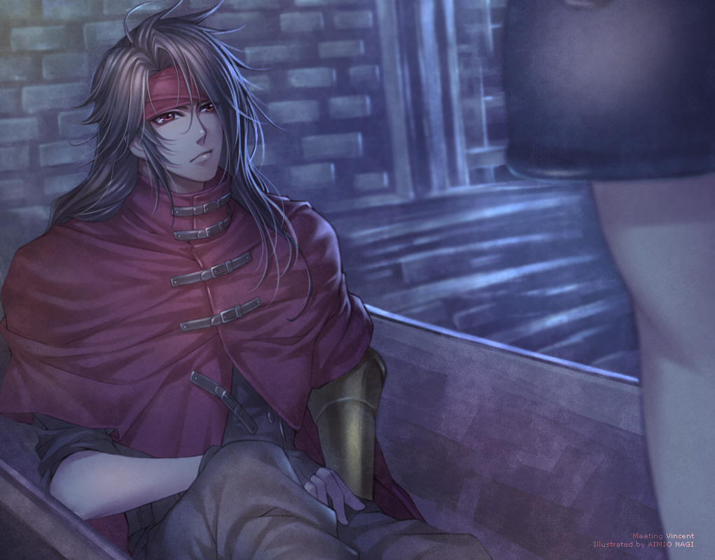 1boy, aimio_nagi, artist_name, black_hair, buckle, cape, expressionless, final_fantasy