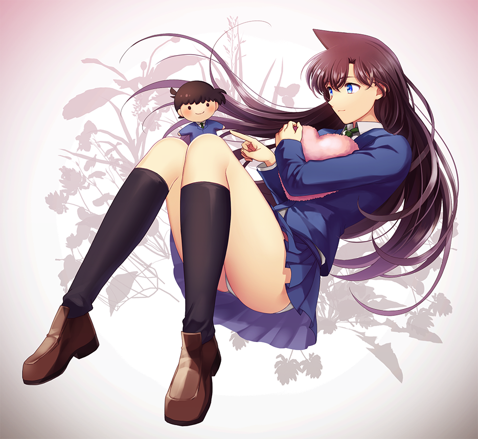 1girl, bangs, black_legwear, blue_eyes, blush, brown_hair, character_doll, heart