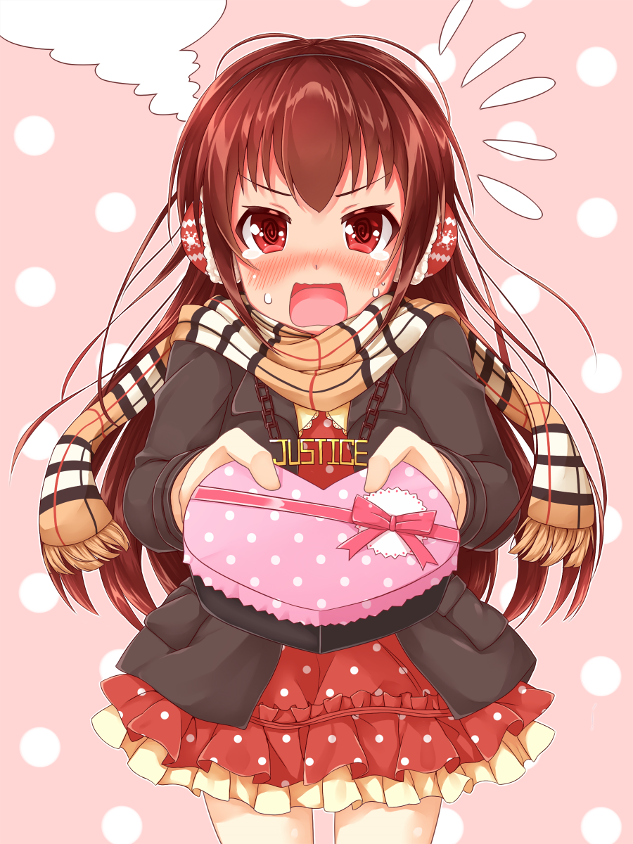 @_@, battle_girl_high_school, blush, gift, highres, himukai_yuri, looking_at_viewer, miiiiiiimu
