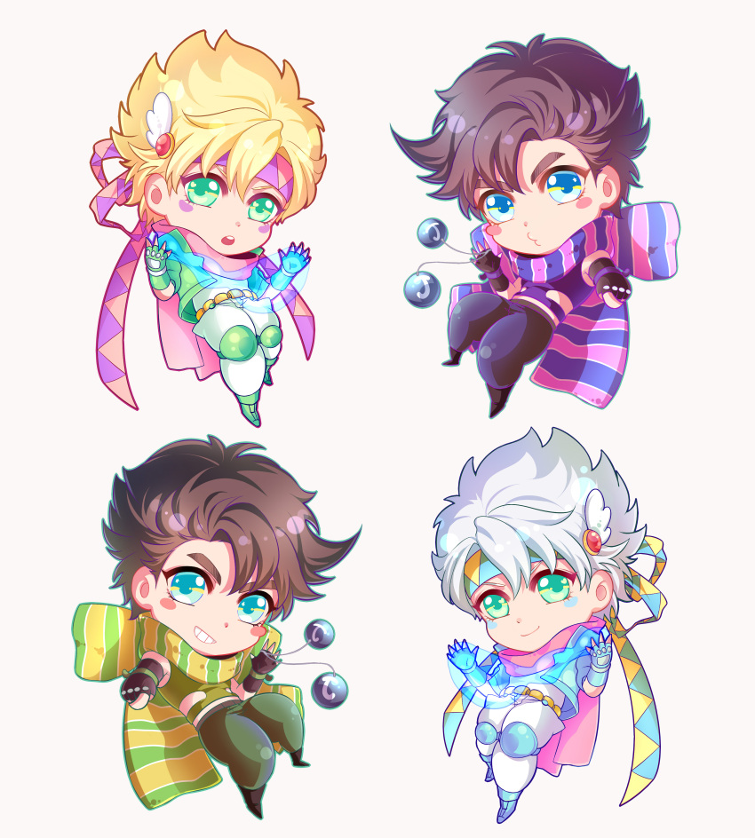 absurdres, blonde_hair, blue_eyes, bow, brown_hair, bubble, caesar_anthonio_zeppeli, chibi