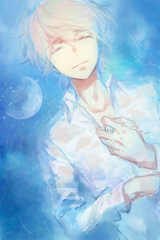 1boy, afloat, aldnoah.zero, bangs, blonde_hair, closed_eyes, closed_mouth, collared_shirt