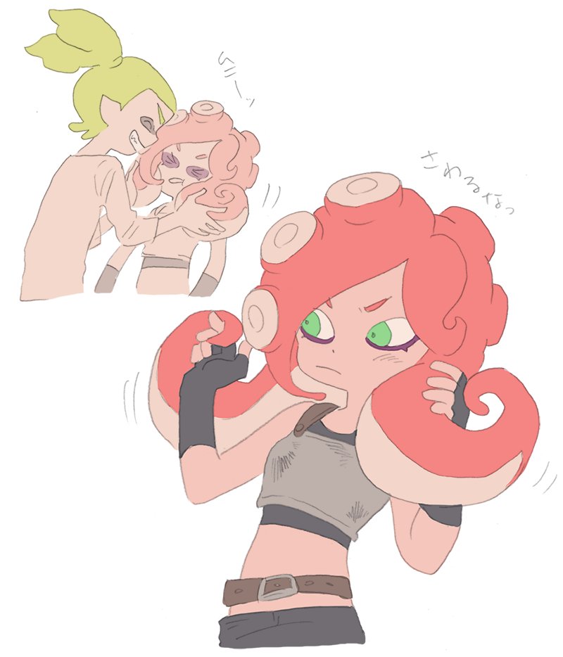1boy, 1girl, akashi_(sorobochi), black_gloves, breastplate, cheek_squash, fingerless_gloves, gloves