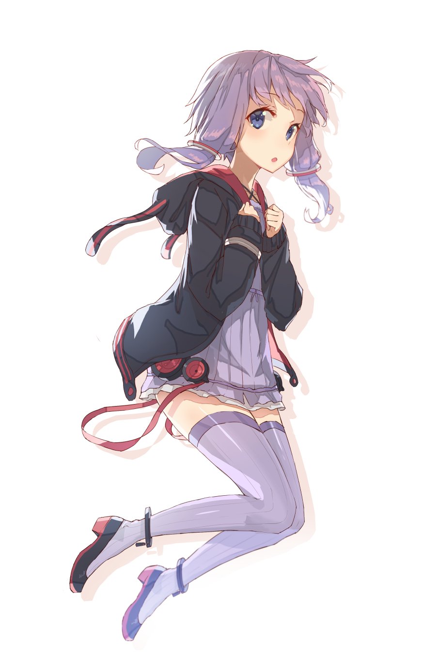 1girl, :o, animal_hood, bunny_hood, cjl6y5r, commentary, dress, from_side
