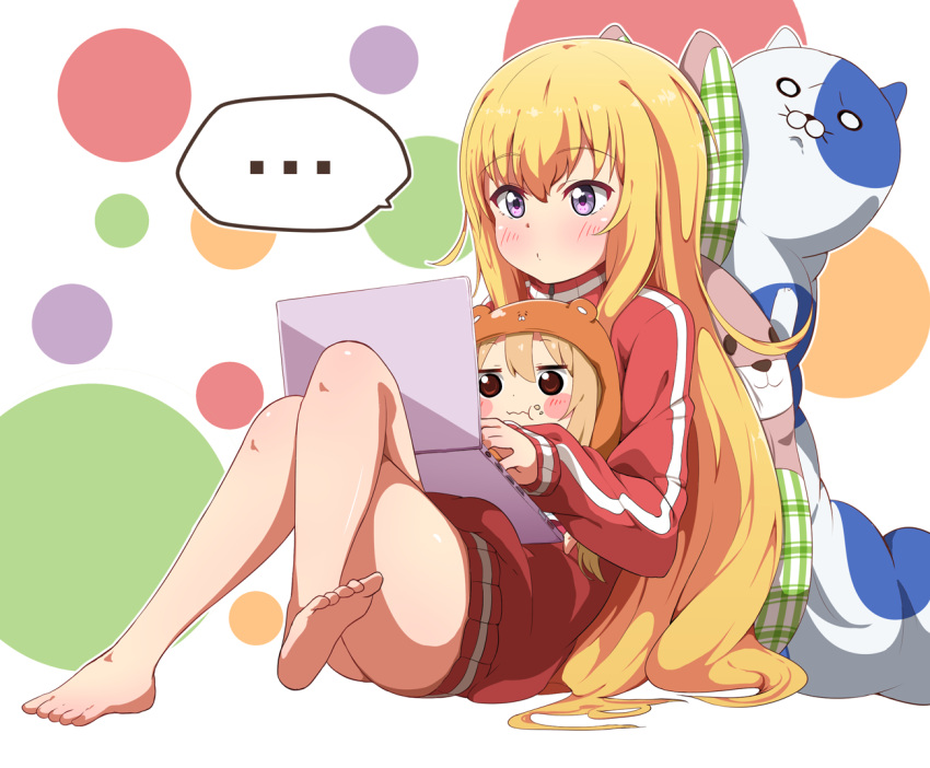 ..., 2girls, air_0497, barefoot, blonde_hair, brown_eyes, brown_hair, company_connection