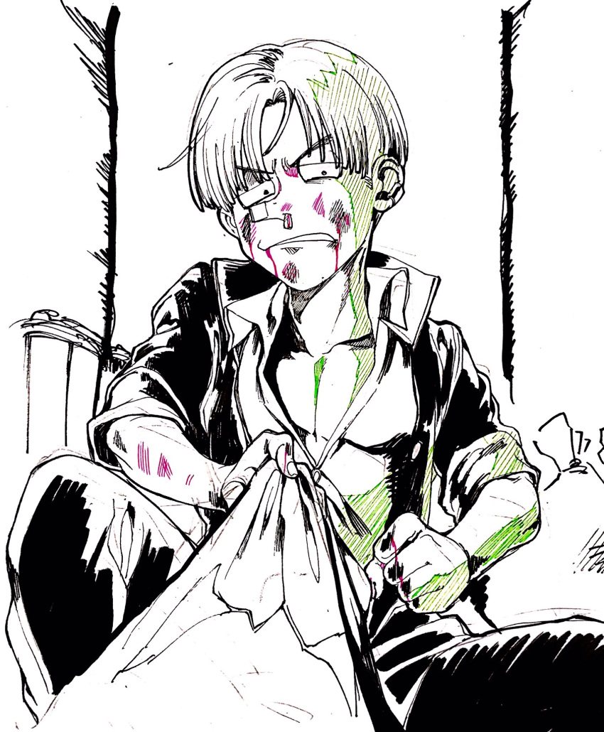 1boy, blood, blood_on_face, gakuran, highres, jacket, open_clothes, open_jacket