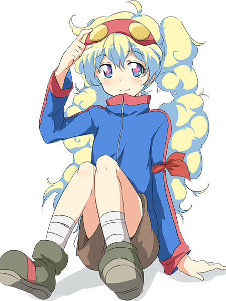 1girl, blue_eyes, blush, cosplay, long_hair, maruki_(punchiki), nia_teppelin, simon