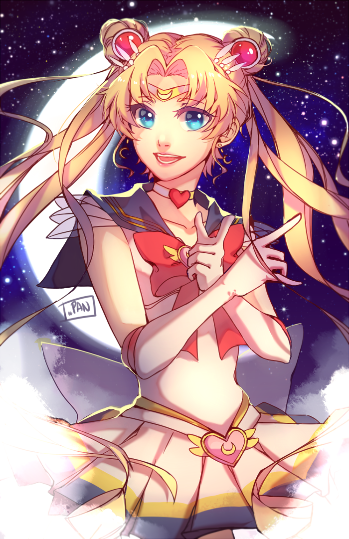 artist_name, bishoujo_senshi_sailor_moon, blonde_hair, blue_eyes, bow, brooch, choker, crescent