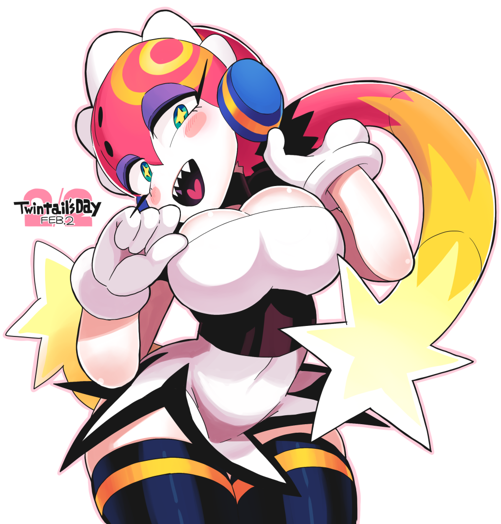 1girl, black_legwear, blush_stickers, boomina, boomina_the_maidroid, breasts, eyeshadow, gashi-gashi