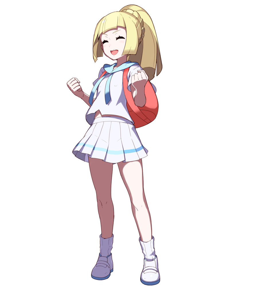 1girl, backpack, bag, blonde_hair, clenched_hands, closed_eyes, lillie_(pokemon), long_hair