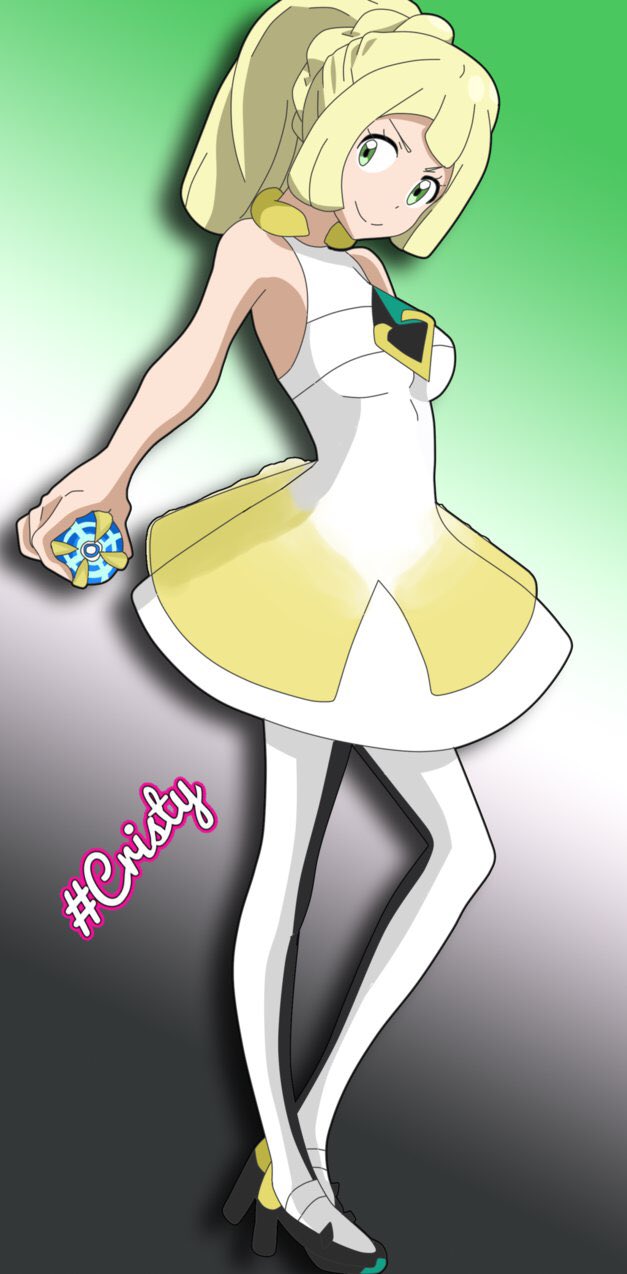beast_ball, blonde_hair, breasts, cosplay, dress, green_eyes, high_heels, highres, lillie_(pokemon), lusamine_(pokemon), lusamine_(pokemon)_(cosplay), pantyhose, poke_ball, pokemon, pokemon_(game), pokemon_sm, ponytail, skirt, smile, white_dress
