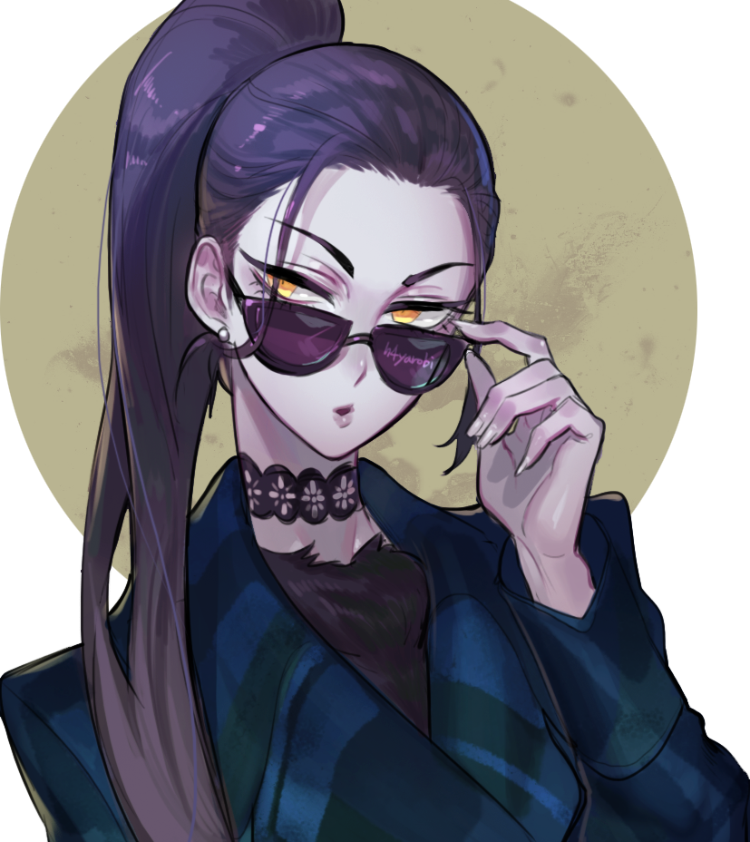 1girl, :o, artist_name, black_choker, choker, coat, earrings, eyelashes