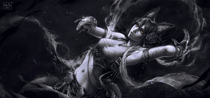 1girl, animal_ears, armlet, bracelet, breasts, claws, cleavage, dancer