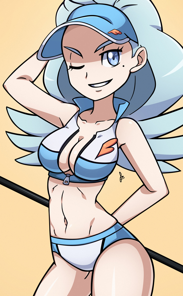 >;), 1girl, ;), adapted_costume, ahoge, arm_behind_back, arm_behind_head, bare_arms