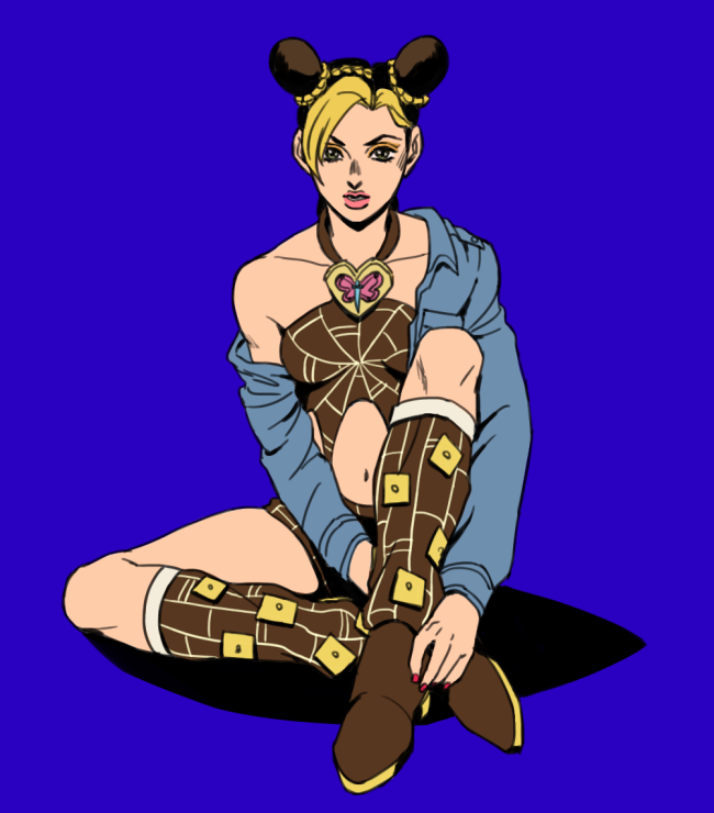 1girl, blonde_hair, blue_background, boots, braid, brown_hair, coat, double_bun