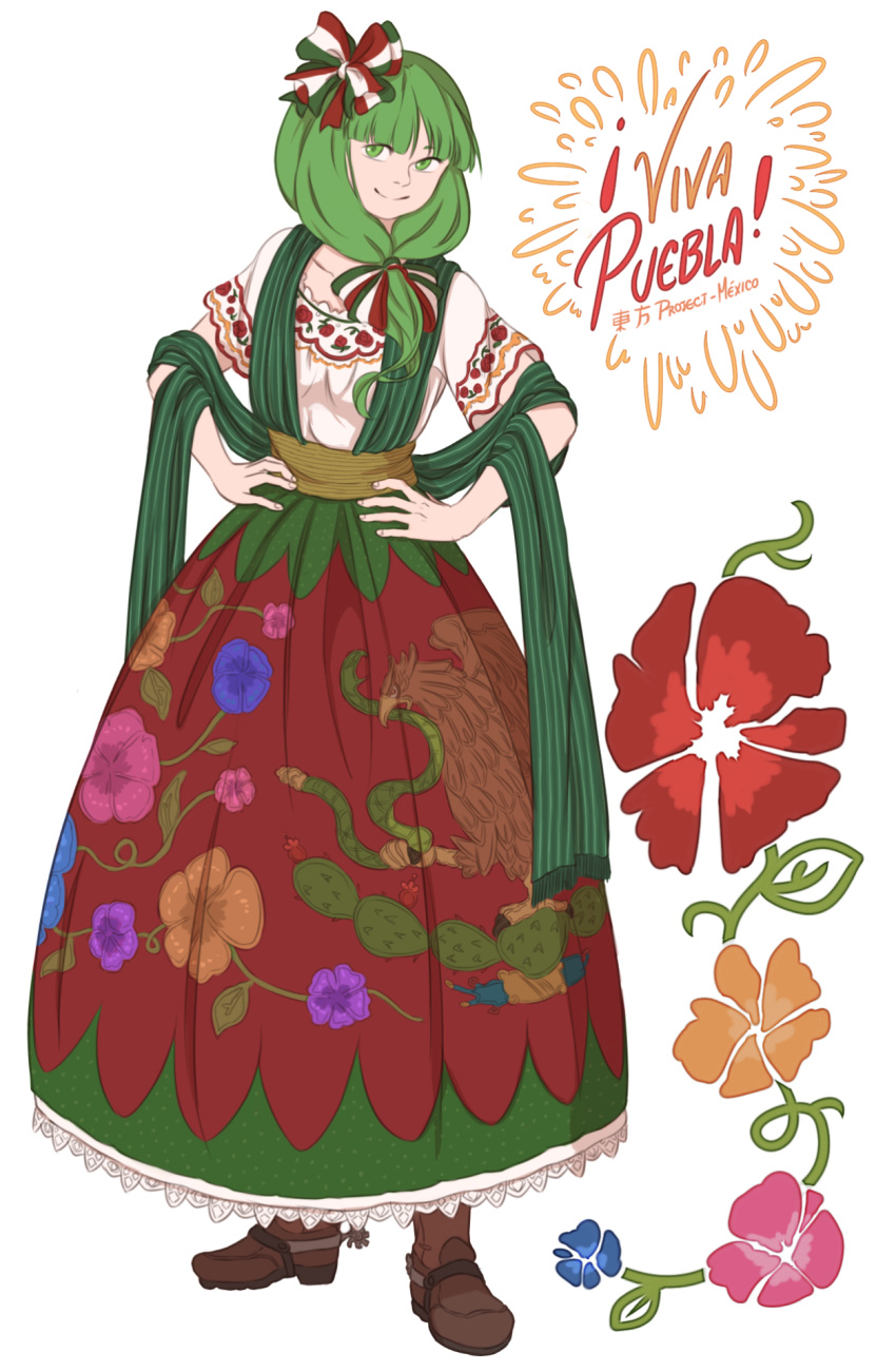 1girl, bird, boots, bow, cactus, collarbone, commentary, dress