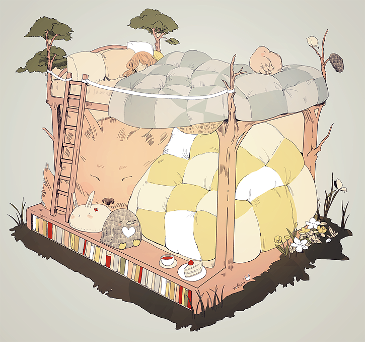 1girl, animal, artist_name, bangs, bed, bird, black_hat, blanket