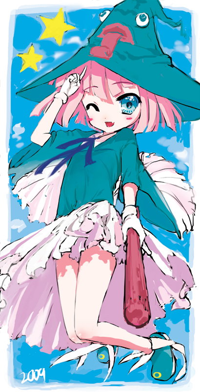 bad_id, blue_eyes, blush, child, fang, hagi_(artist), hat, loli