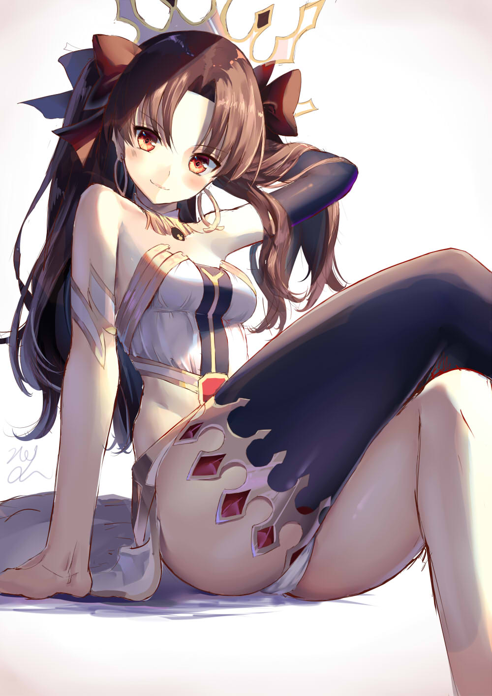 1girl, adjusting_hair, arm, arm_behind_head, arm_support, arm_up, armlet, ass