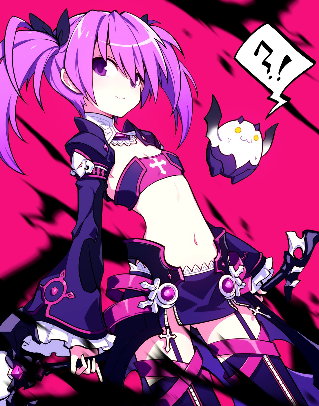 !?, 1girl, aisha_(elsword), angkor_(elsword), bandeau, bangs, bat, boots