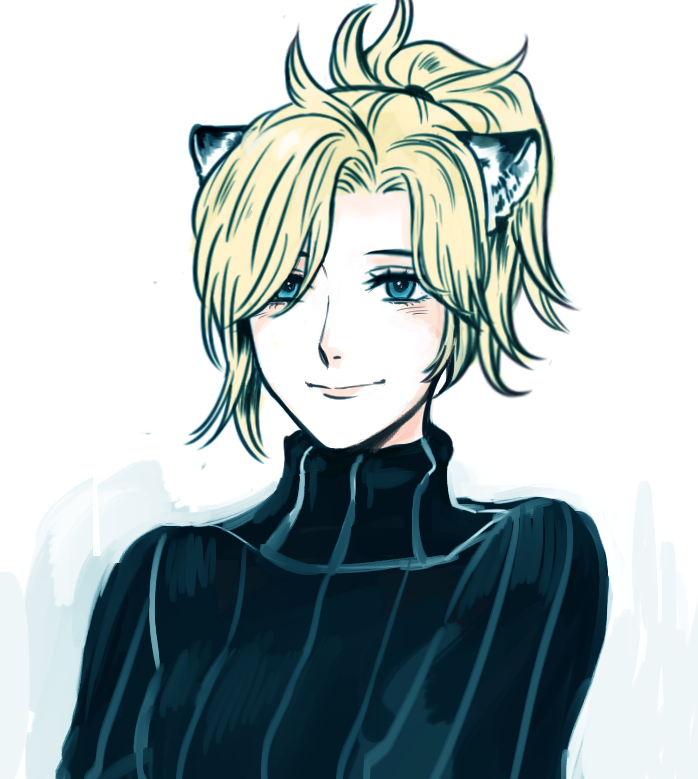 1girl, animal_ears, black_sweater, blonde_hair, blue_eyes, bosong_beoseot, closed_eyes, eyelashes