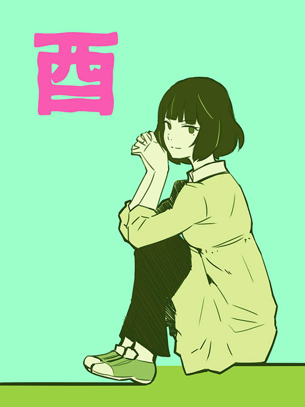 1girl, akashi_(yojouhan), bangs, blunt_bangs, bob_cut, brown_hair, commentary_request, dress