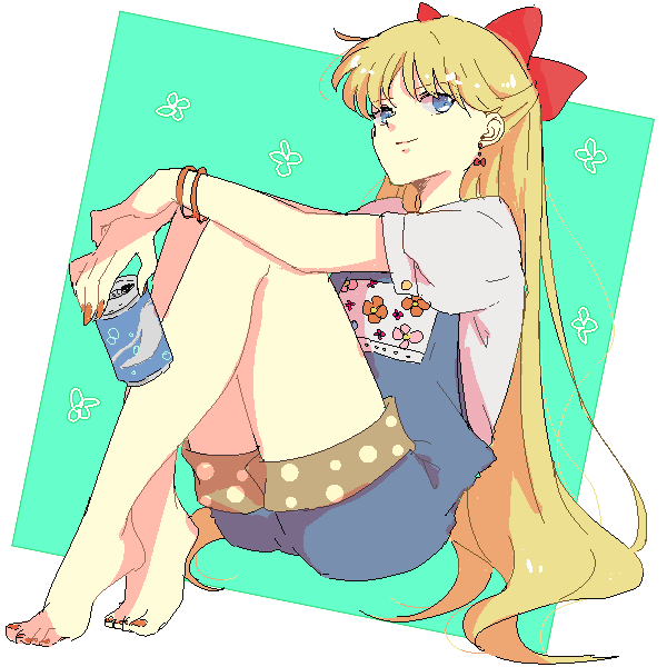 1girl, aino_minako, bangle, barefoot, bishoujo_senshi_sailor_moon, blonde_hair, blue_eyes, bow