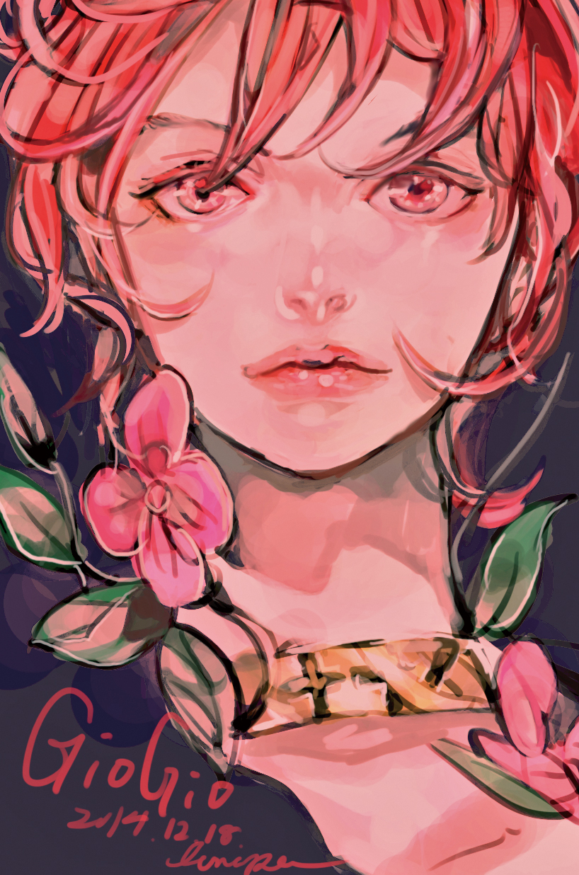1girl, choker, dated, face, flower, highres, jojo_no_kimyou_na_bouken, lips