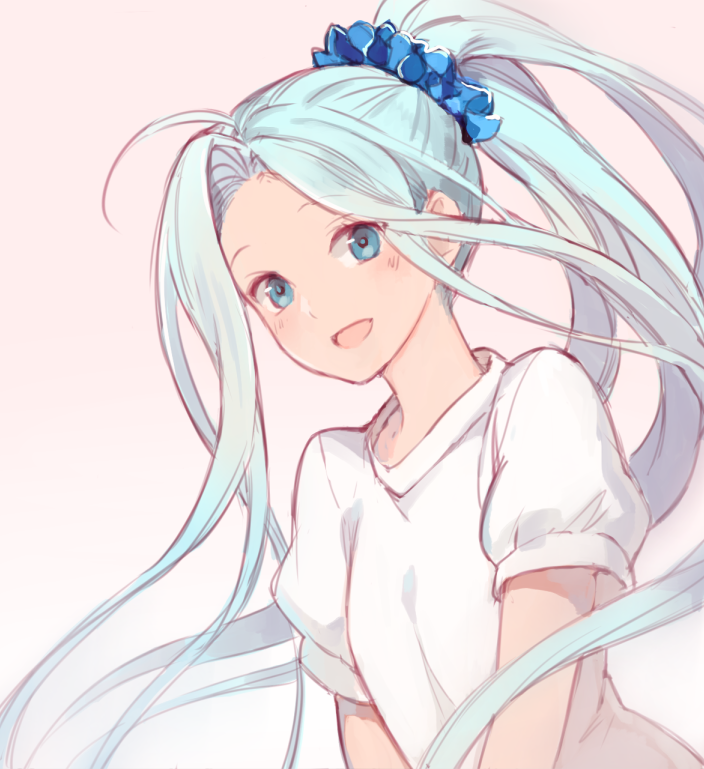 1girl, :d, ahoge, blue_eyes, blue_hair, blush, granblue_fantasy, long_hair