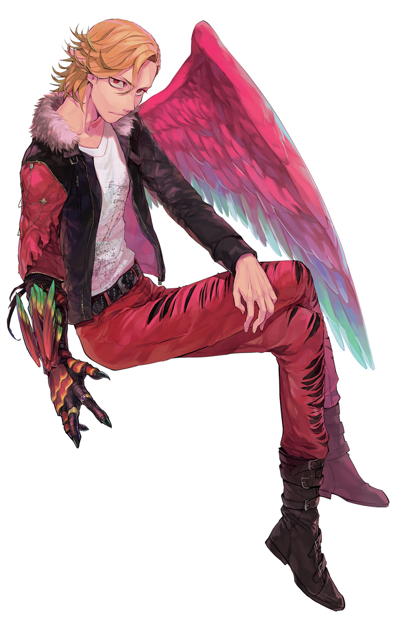 1boy, ankh_(ooo), belt, blonde_hair, full_body, fur_trim, gauntlets, highres