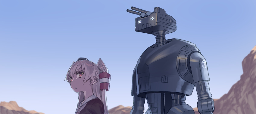 1girl, amatsukaze_(kantai_collection), blew_andwhite, brown_eyes, cannon, glowing, glowing_eyes, green_hair