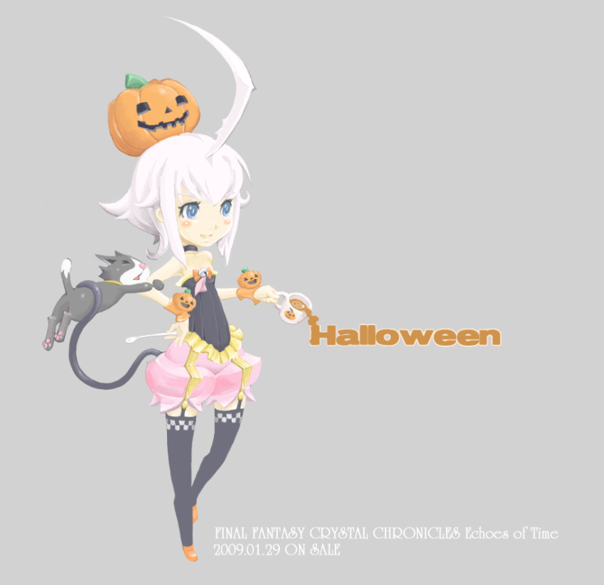 blue_eyes, cat, coffee, final_fantasy, final_fantasy_crystal_chronicles, food_themed_clothes, halloween, highres