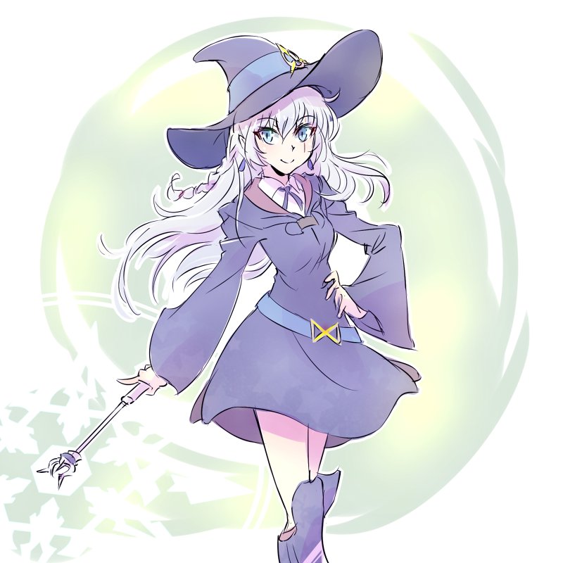 1girl, blue_eyes, boots, braid, commentary, diana_cavendish, earrings, hat