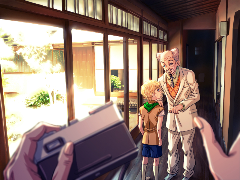 2boys, bald, blonde_hair, blurry, c-7_(assate), camera, child, depth_of_field