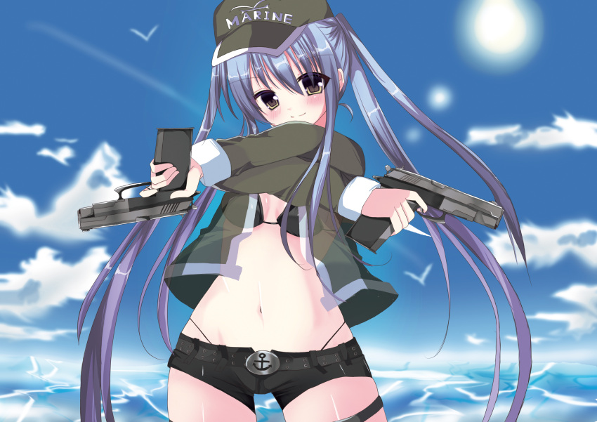 1girl, absurdres, bikini, black_bikini, black_swimsuit, blue_hair, breasts, gradient_hair